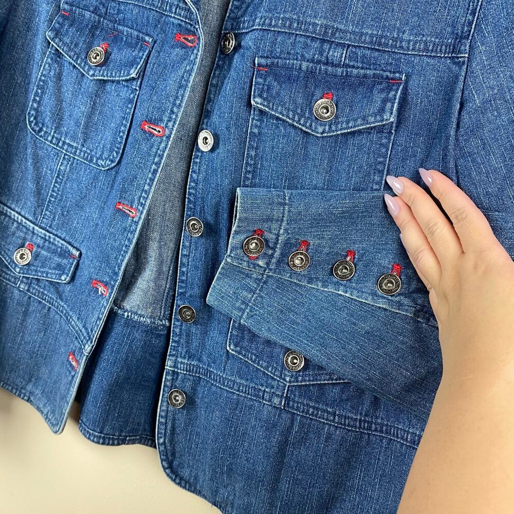 Christopher & Banks Denim Utility Jacket Womens P/M Grunge Utility Cargo Western - Picture 5 of 10